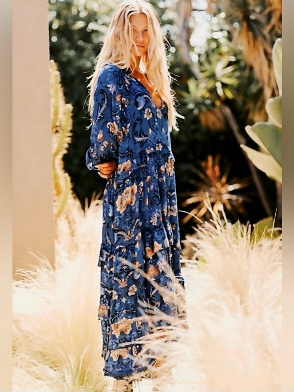 Spell Aurora Wild Blossom Blue Floral Boho Maxi Sun Dress XS Cottagecore Rare